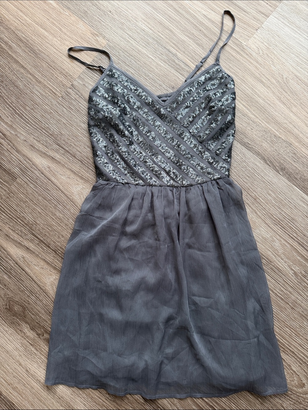 Hollister Gray Sequin-Embellished Chiffon Mini Dress